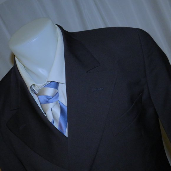 Romeo Gigli Vintage Solid Blue Peak Lapel Double Breasted Suit Jacket 40R - Picture 4 of 11